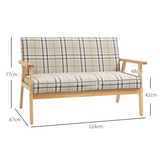 HOMCOM 2 Seater Linen-Look Loveseat Sofa with Rubber Wood Frame – Checked Design, Compact Small Sofa