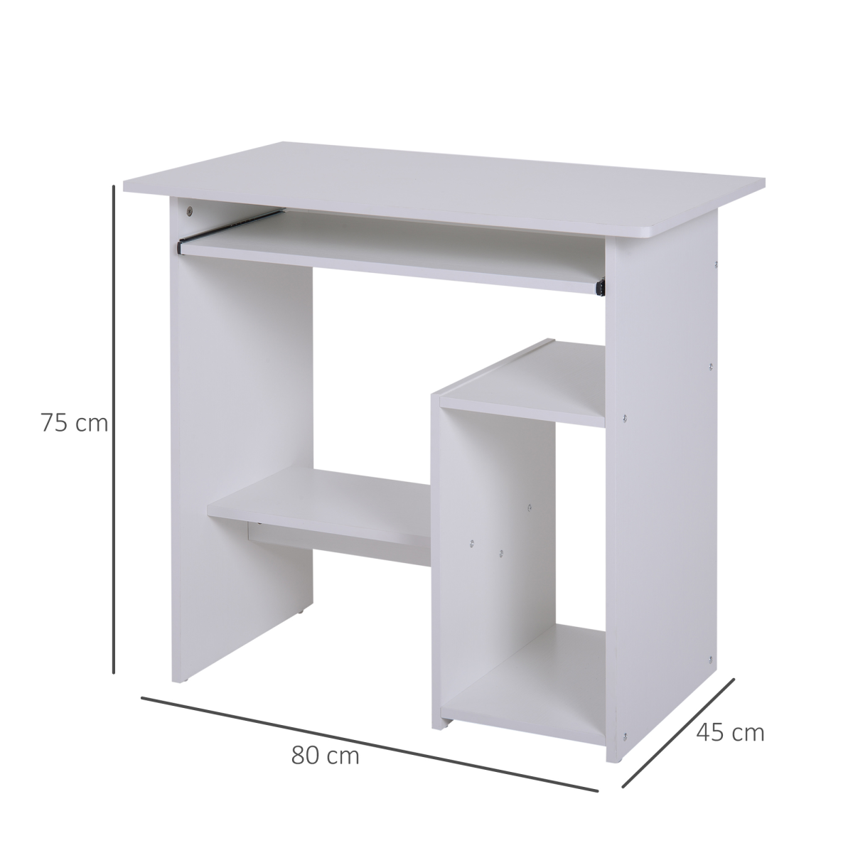 HOMCOM Compact Computer Desk with Slide-Out Keyboard Tray and Two Shelves – Melamine Home Office Desk, White