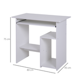 HOMCOM Compact Computer Desk with Slide-Out Keyboard Tray and Two Shelves – Melamine Home Office Desk, White