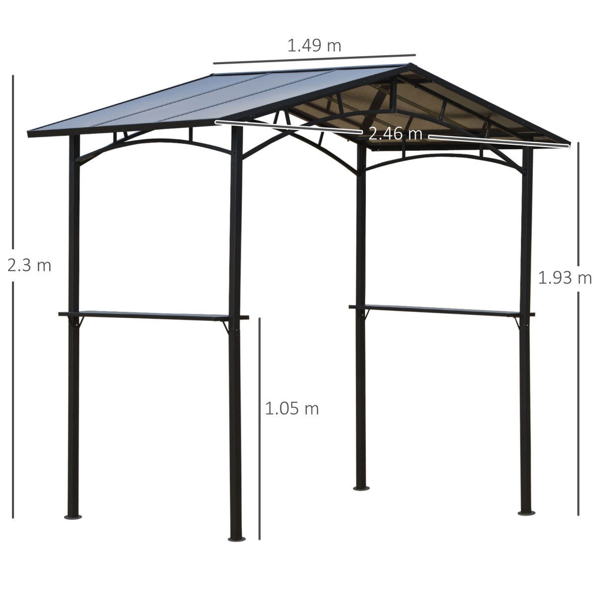 Outsunny 2.5 x 1.5m Aluminium BBQ Gazebo with Polycarbonate Roof & Side Shelves – Outdoor Cooking Shelter