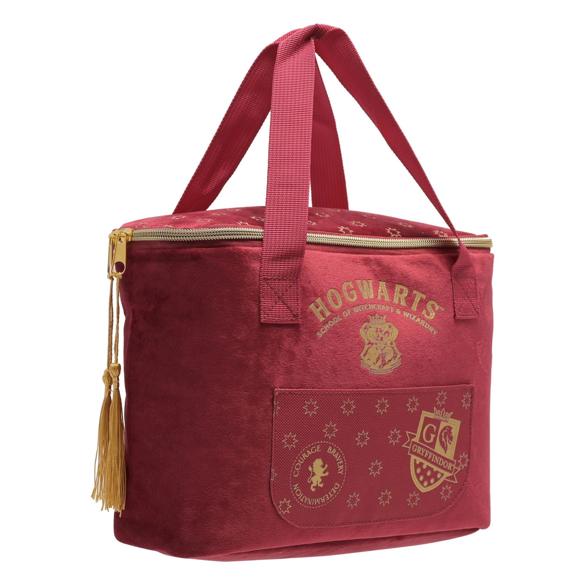 Warner Bros Harry Potter Alumni Lunch Bag – Gryffindor Red Velvet with Embroidered Crest & Gold Zip
