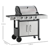 Outsunny 4+1 Burner Stainless Steel Gas BBQ Grill Trolley with Side Burner – Garden Cooking, 128 x 50 x 113cm