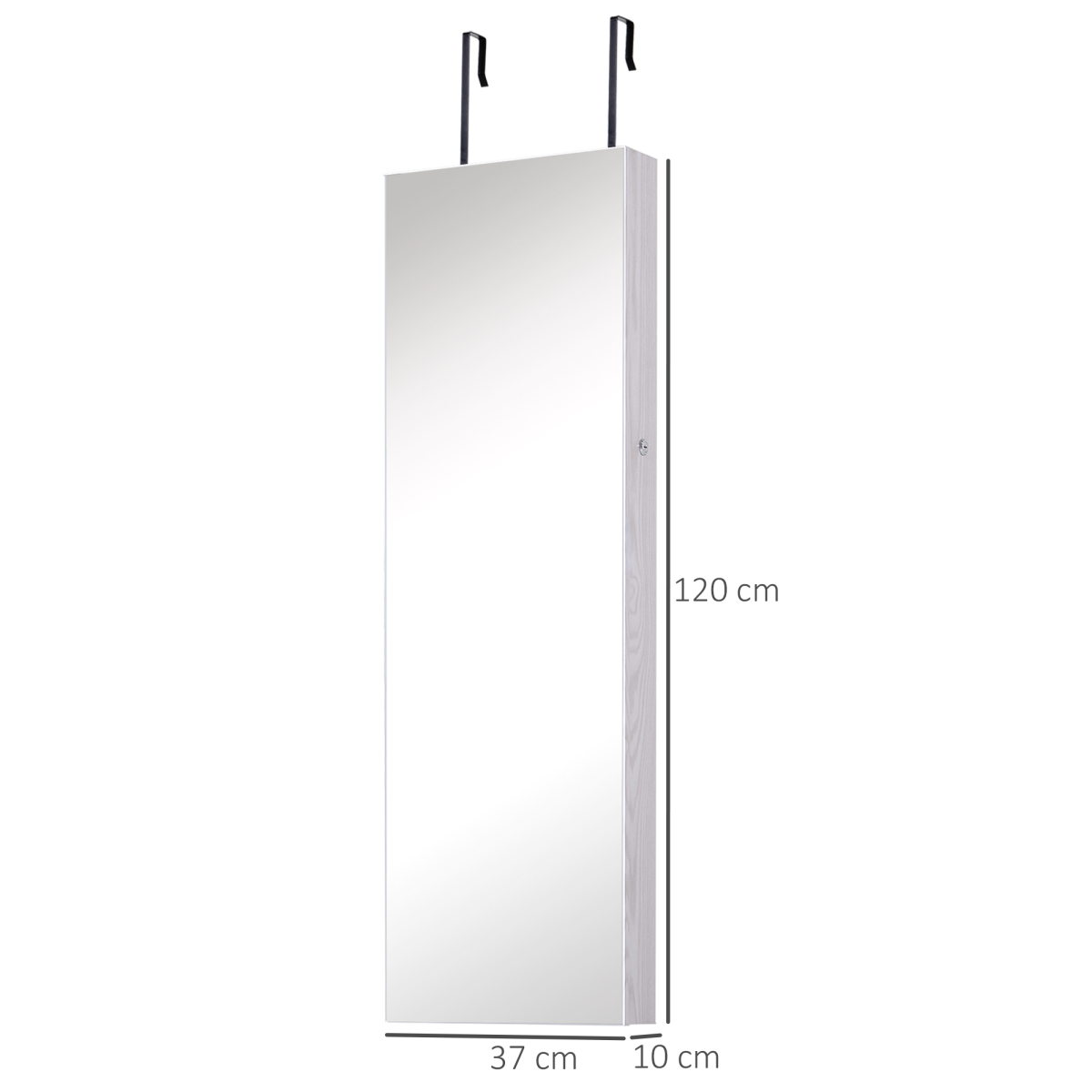 Lockable Hanging Mirrored Jewellery Cabinet with Full-Length Mirror & 6 LED Lights – White