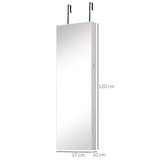 Lockable Hanging Mirrored Jewellery Cabinet with Full-Length Mirror & 6 LED Lights – White