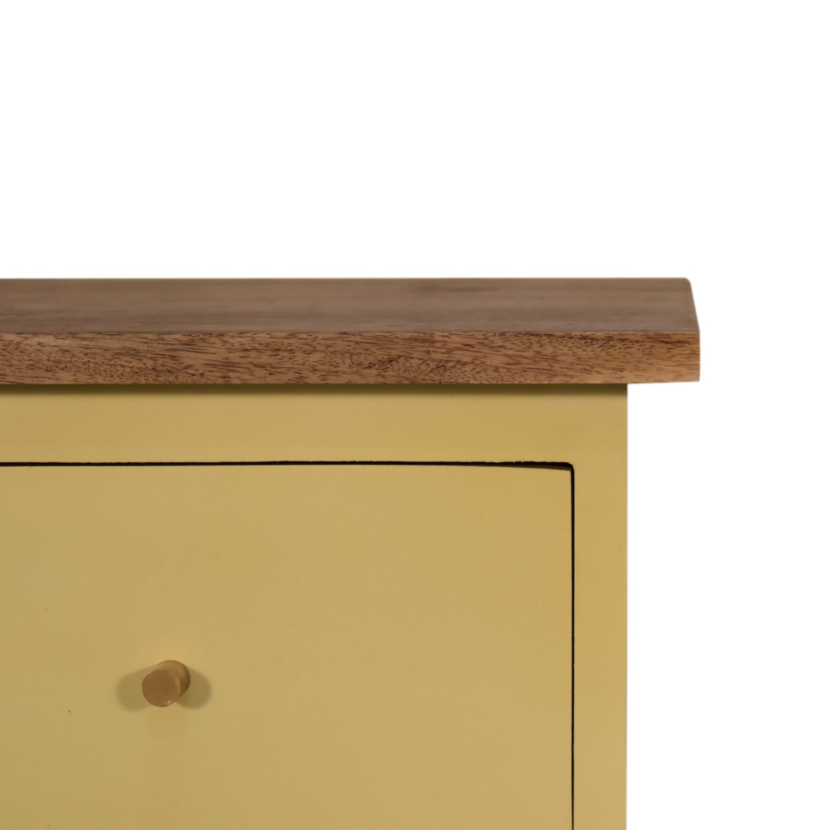 Artisan Furniture Solid Wood Hand Painted Bedside Table with 2 Drawers – Yellow Body, Nordic Legs