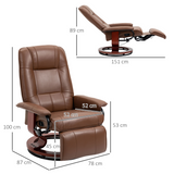 HOMCOM Office Recliner Chair with 145° Reclining Back, Manual Footrest & 360° Swivel – PU Leather, Brown