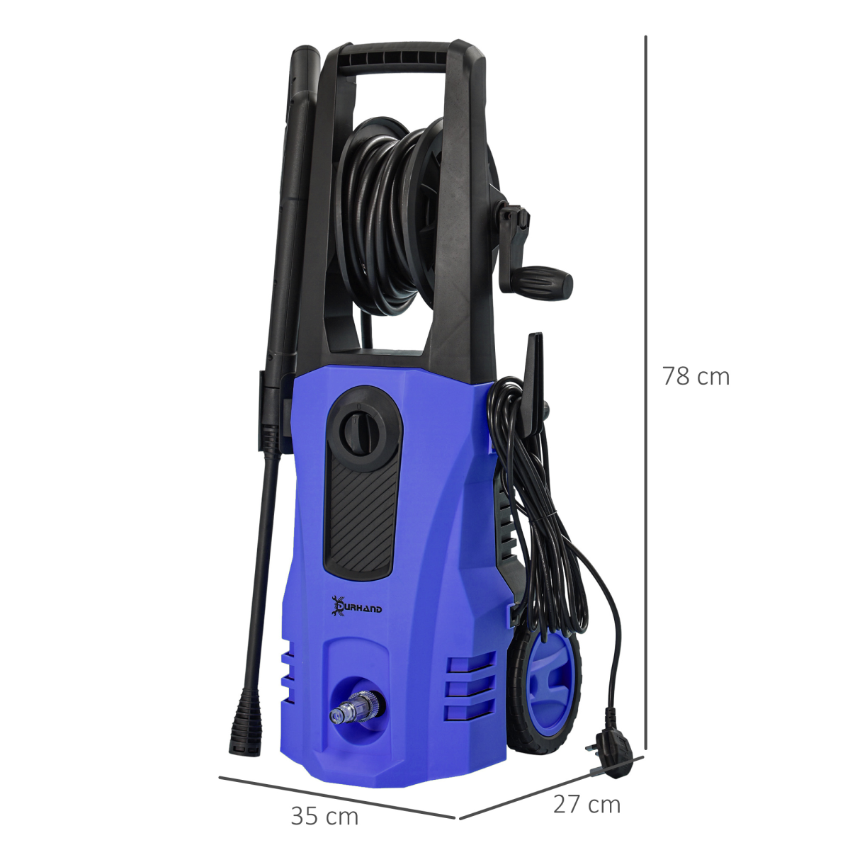 DURHAND 1800W Portable Pressure Washer, 150 Bar Max with Snow Foam Bottle & 6m Hose – Blue