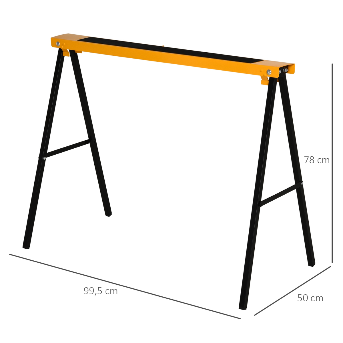 HOMCOM Steel Saw Horse Set of 2 with Non-Slip Platform – Foldable Trestles for DIY, 125kg Load, Black/Yellow