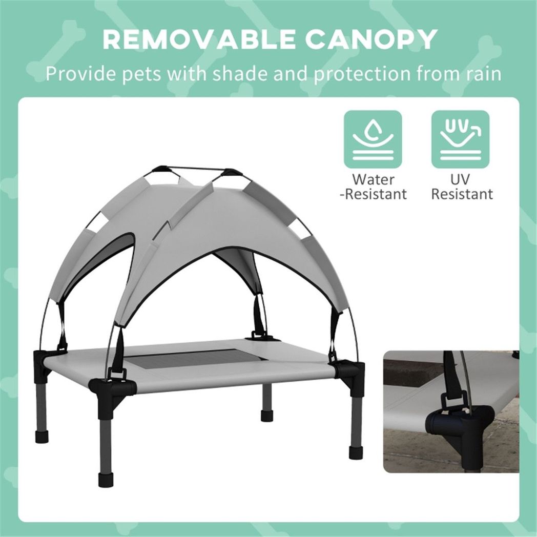 PawHut Elevated Pet Bed with UV-Resistant Canopy, Breathable Mesh & Travel Bag – Small Dog Cot, Light Grey
