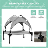 PawHut Elevated Pet Bed with UV-Resistant Canopy, Breathable Mesh & Travel Bag – Small Dog Cot, Light Grey