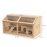 PawHut Wooden Hamster Cage for Gerbils with Suspension Bridge, Ladders, Platform & Hut – Natural Wood