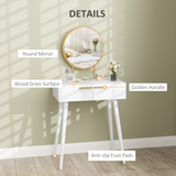 HOMCOM Modern Dressing Table with 2 Drawers & Round Mirror – Bedroom Vanity Table, White