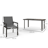 Outsunny 7-Piece Garden Dining Set with Tempered Glass Table and 6 Mesh Chairs – Patio Furniture, Grey