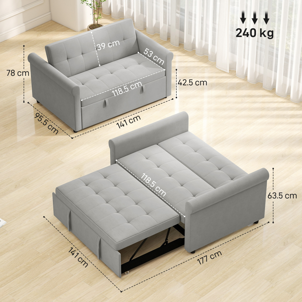 Close-up of the button tufting on the HOMCOM sofa bed settee
