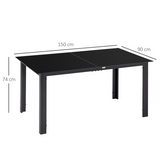 Outsunny Outdoor Dining Table for 6 with Tempered Glass Top & Aluminium Frame – Patio Garden Table, Black