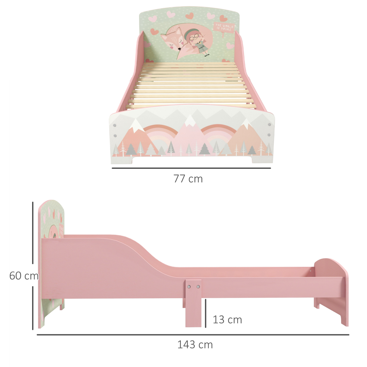 ZONEKIZ Animal Design Toddler Bed Frame with Raised Side Panels – Pink, Ages 3-6