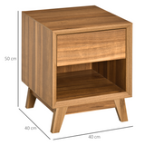 HOMCOM Bedside Table with Drawer & Bottom Shelf – Wood-Effect MDF Storage Organiser for Bedroom