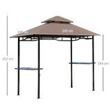 Outsunny 8ft Double-Tier Gazebo Grill Canopy with Side Shelves – BBQ Shelter Tent, Coffee