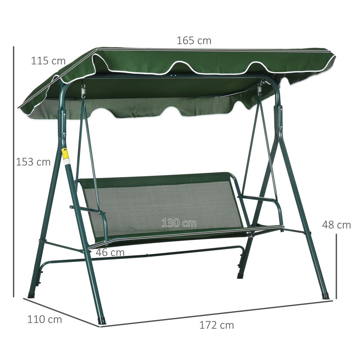 Outsunny 3-Person Porch Swing Chair with Tilting Canopy and Cushions – Steel Garden Swing Seat, Green