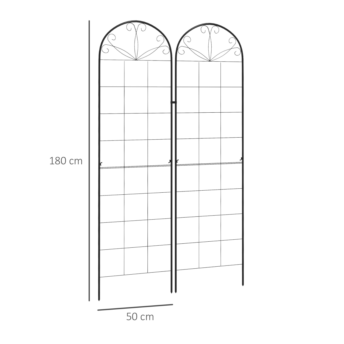 Outsunny Set of 2 Metal Plant Trellises with Ground Spikes – Black Powder-Coated Steel Climbing Grids for Garden