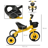 AIYAPLAY Kids Tricycle with Adjustable Seat, Basket & Bell, EVA Wheels – Ride-On Trike for Ages 2-5, Yellow