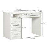Computer Writing Desk with 5 Drawers & Lockable Drawer – White Home Office Desk with Open Shelf