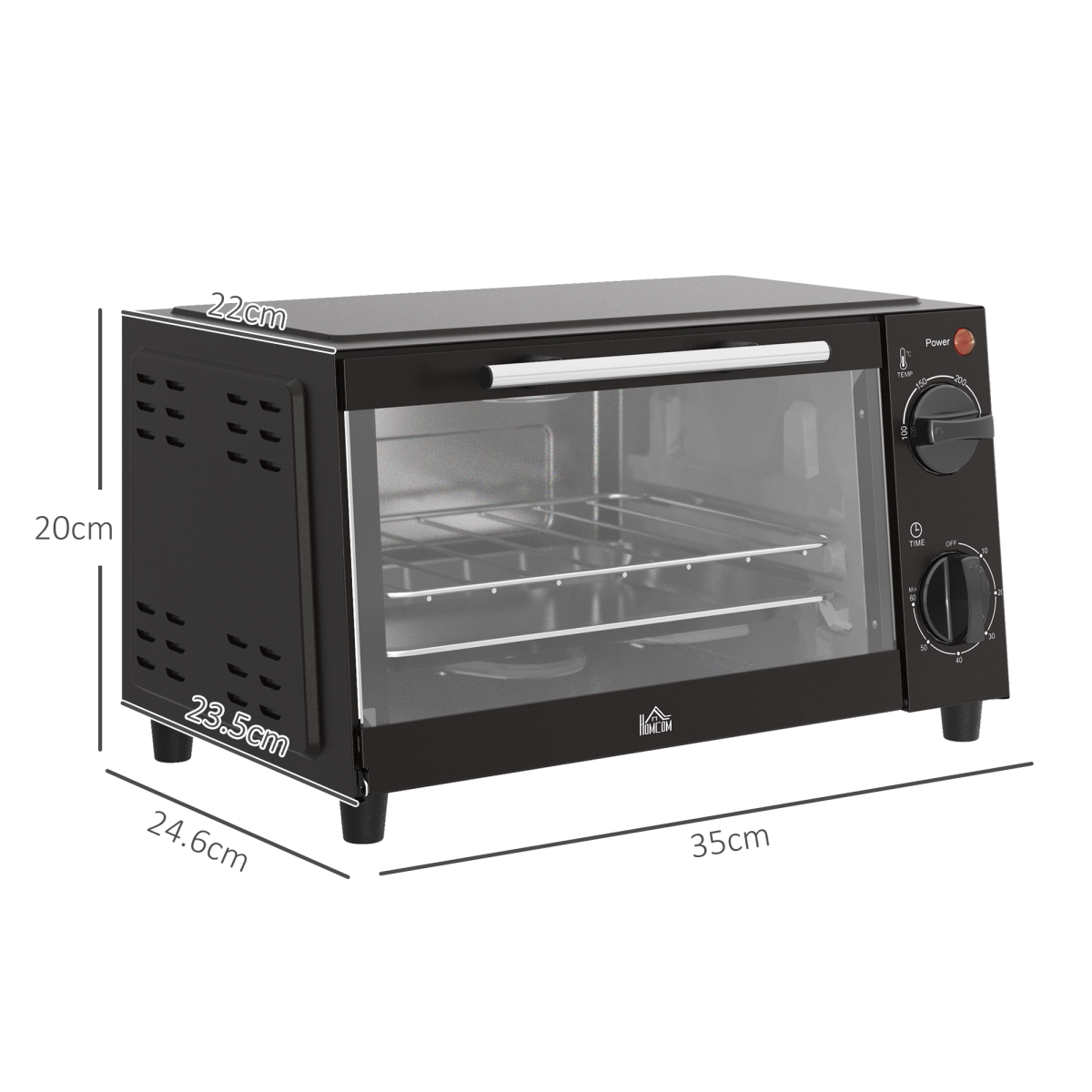 HOMCOM 9L Countertop Mini Oven & Toaster Grill, 750W – Compact Kitchen Oven with Timer