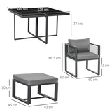 Outsunny 8-Seater Garden Dining Cube Set with Glass Table, 4 Armchairs & 4 Footstools – Cushioned, Grey
