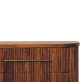 Artisan Furniture Emerson Ribbed Chest of 3 Drawers – Solid Mango Wood with Brass Handles, Amber Oak Brown