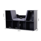 HOMCOM Sideboard Bookcase with Reading Seat, Cushions and Six Storage Cubes – Kids and Adults Storage Unit, Black