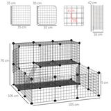 Pawhut DIY Small Animal Playpen with 24 Wire Panels & Ladder – Rabbit, Guinea Pig & Chinchilla Cage, Black
