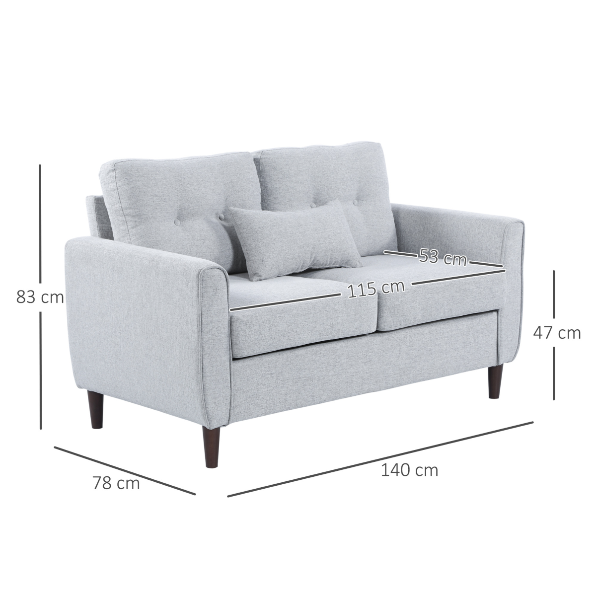 HOMCOM Modern Chic Loveseat with Armrests & Spring Padding – Compact 2 Seater Sofa for Home or Office