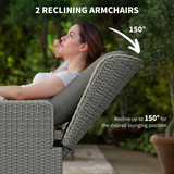 Outsunny Five-Piece Rattan Garden Furniture Set with Reclining Armchairs, Footstools & Glass Table, Charcoal Grey