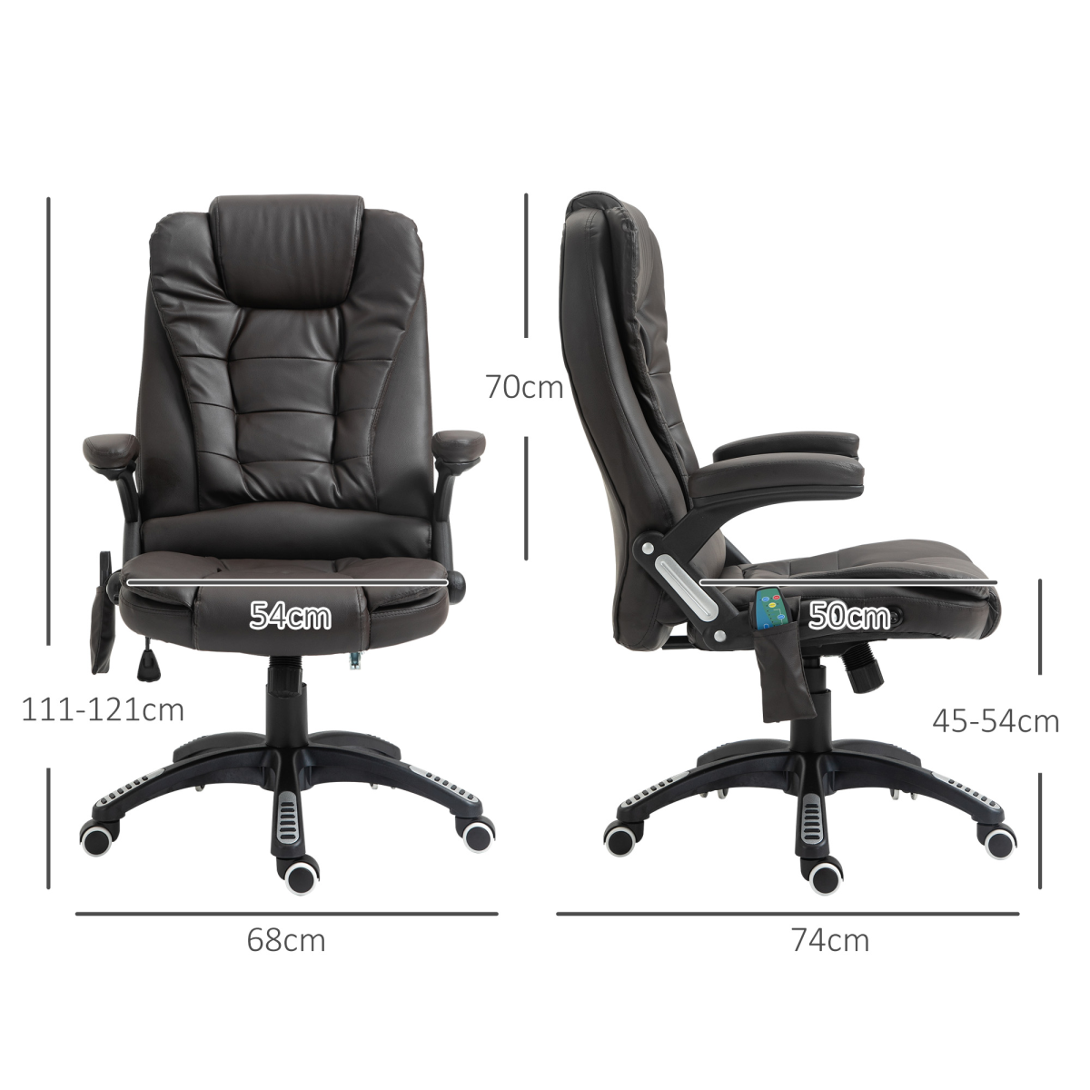Executive Heated Massage Office Chair with 6-Point Vibration & 135° Recline – Brown Faux Leather
