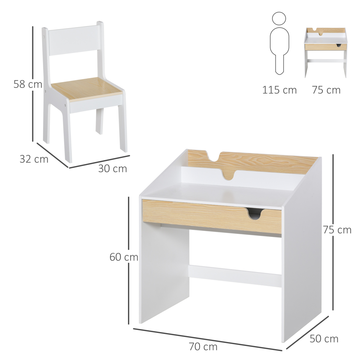 Two-Piece Kids Desk and Chair Set with Drawer and Shelf – MDF Children's Study Table with Storage for Ages 3–6