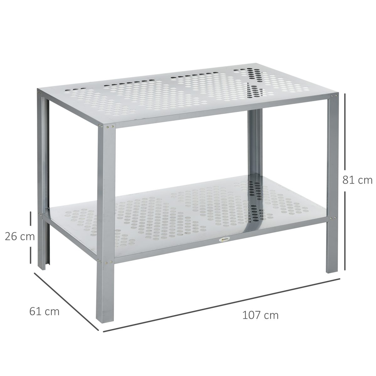 Outsunny 2-Tier Plant Stand with Cut-Out Shelves – Galvanised Steel Display Rack for Patio & Balcony