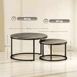 HOMCOM Set of 2 Stacking Coffee Tables with Steel Frame & Marble-Effect Round Tops – Nest of Tables