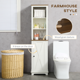 Tall Bathroom Cabinet with 3 Open Shelves, Cupboard & Adjustable Shelves – Storage Unit, White and Brown