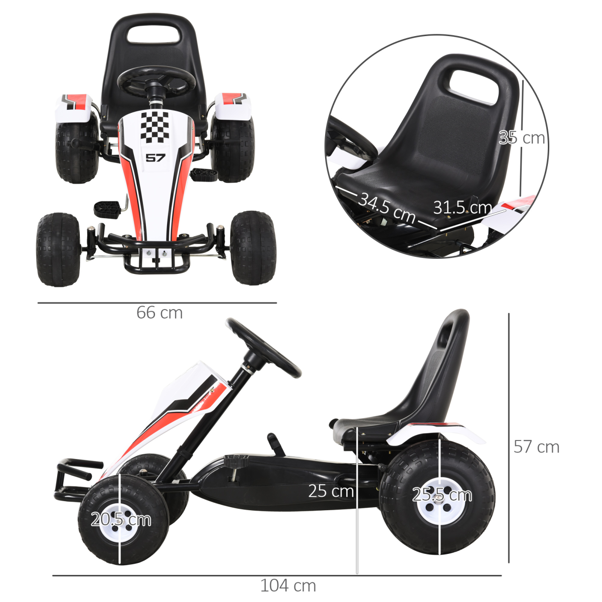 Kids Racing-Style Pedal Go Kart with Gear Shift, Hand Brake and Adjustable Seat – Ride-On Racer