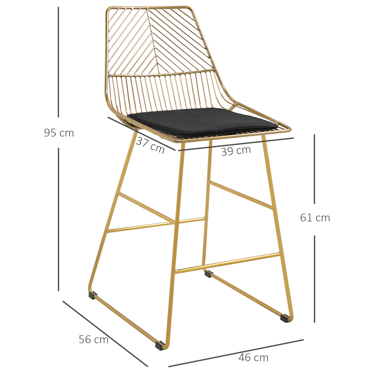 HOMCOM Modern Wire Metal Counter Height Bar Stools, Set of 2 with Footrest – Industrial Kitchen Island Seating