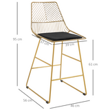 HOMCOM Modern Wire Metal Counter Height Bar Stools, Set of 2 with Footrest – Industrial Kitchen Island Seating