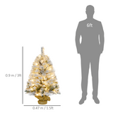 HOMCOM 3ft Artificial Christmas Tree with 50 Warm White LEDs and Concrete Base – Tabletop Festive Decor, Green