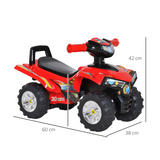 HOMCOM Kids Ride-On Quad Bike with LED Light, Horn and Music – Foot-Powered Toddler Ride-On, Red