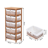 HOMCOM 5-Drawer Wooden Storage Unit with Wicker Woven Baskets – Rustic Drawers for Bedrooms & Hallways