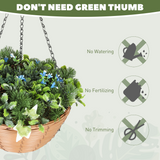 Artificial Hanging Baskets Set of 2 with Lifelike Plants & Pinecones – Maintenance-Free Decor, Blue & Green