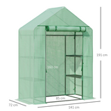Outsunny Walk-In Greenhouse with 2 Tier Shelves, Roll-Up Zipped Door & PE Cover, 141 x 72 x 191cm – Green