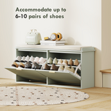 Shoe Storage Bench with Cushioned Seat & 2 Drawers for 10 Pairs – 104cm Hallway Shoe Cabinet, Green and Beige