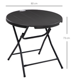 Outsunny Foldable Round Garden Dining Table for 4 with Steel Frame & Wood-Effect Top – Space-Saving Outdoor Table