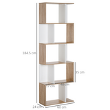 HOMCOM 5-Tier S-Shape Display Bookcase with Anti-Tipping Design – Freestanding Shelving Unit, Natural
