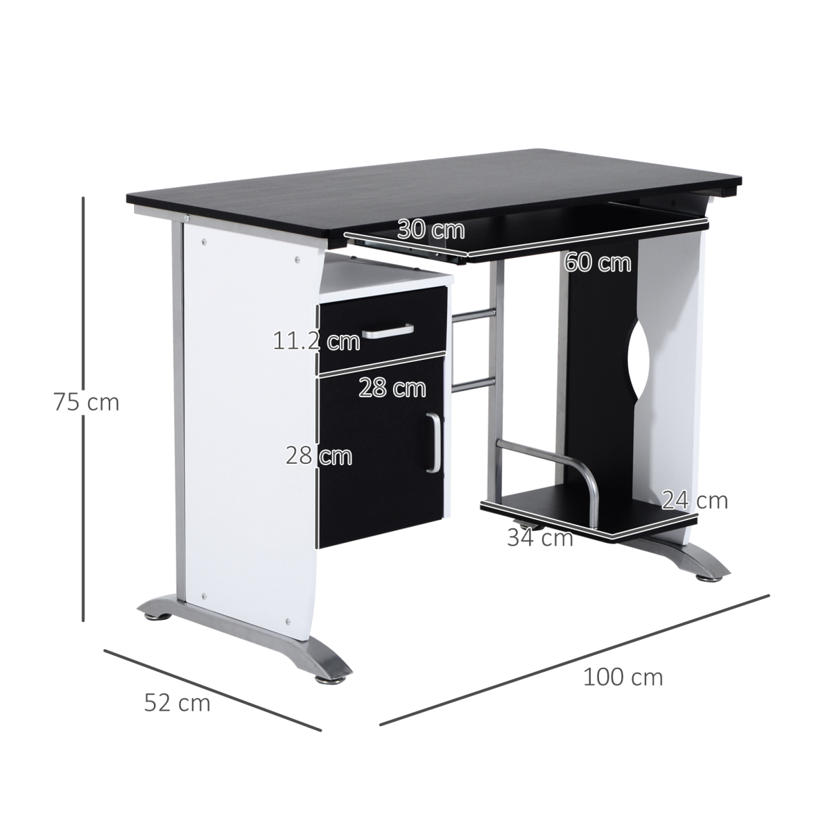 HOMCOM Computer Desk with Drawer, Keyboard Tray & CPU Stand – Home Office Workstation, Black